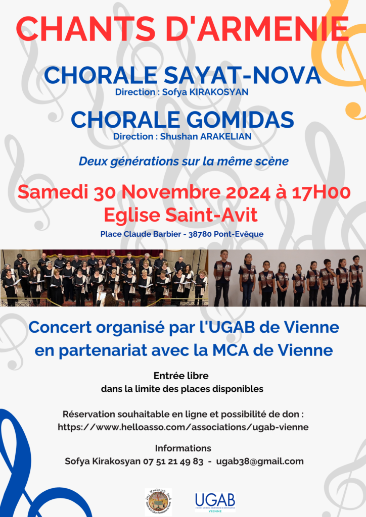 Concert chorales Sayat-Nova et Gomidas 30 novembre 2024 Pont-Evêque